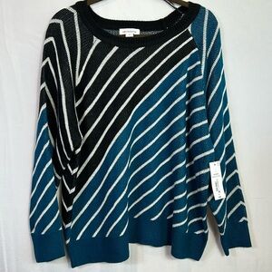 Liz Claiborne Striped Sweater Size 1X Black and Blue Crew neck New